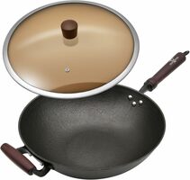 14.2" Pre-Seasoned Flat Bottom Cast Iron Wok Pan