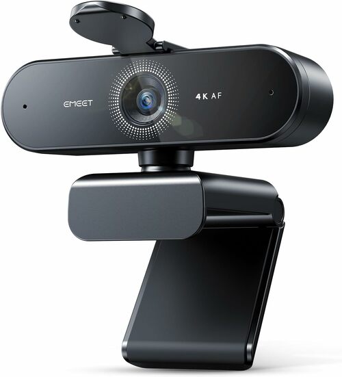4K UHD PC Webcam with Dual Mics & Auto Light Correction