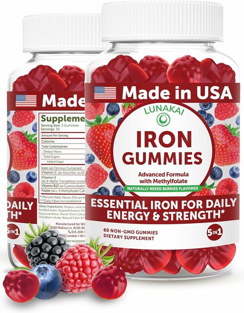 Iron Gummies with Vitamin C & B12 for Energy & Strength