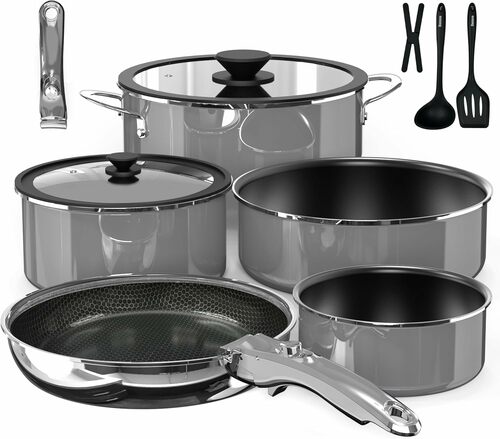 12PC Ceramic Hybrid Cookware Set with Removable Handles