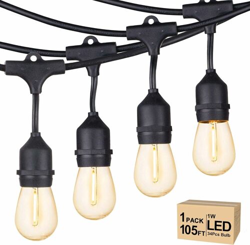 Outdoor String Lights with Dimmable Edison Bulbs